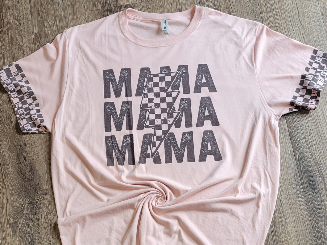 Graphic Tshirt-Mama Checked Peach plus Sleeves